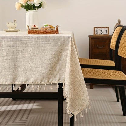 Tafellaken Overtrek - Linvella - Linnen Look Stof - Decoratieve Kwastjes Rand
