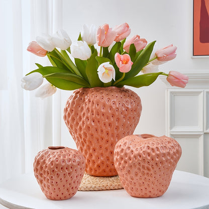 Keramische Vaas Set - FruitCraft - Aardbei Design - Elegante Woondecoratie