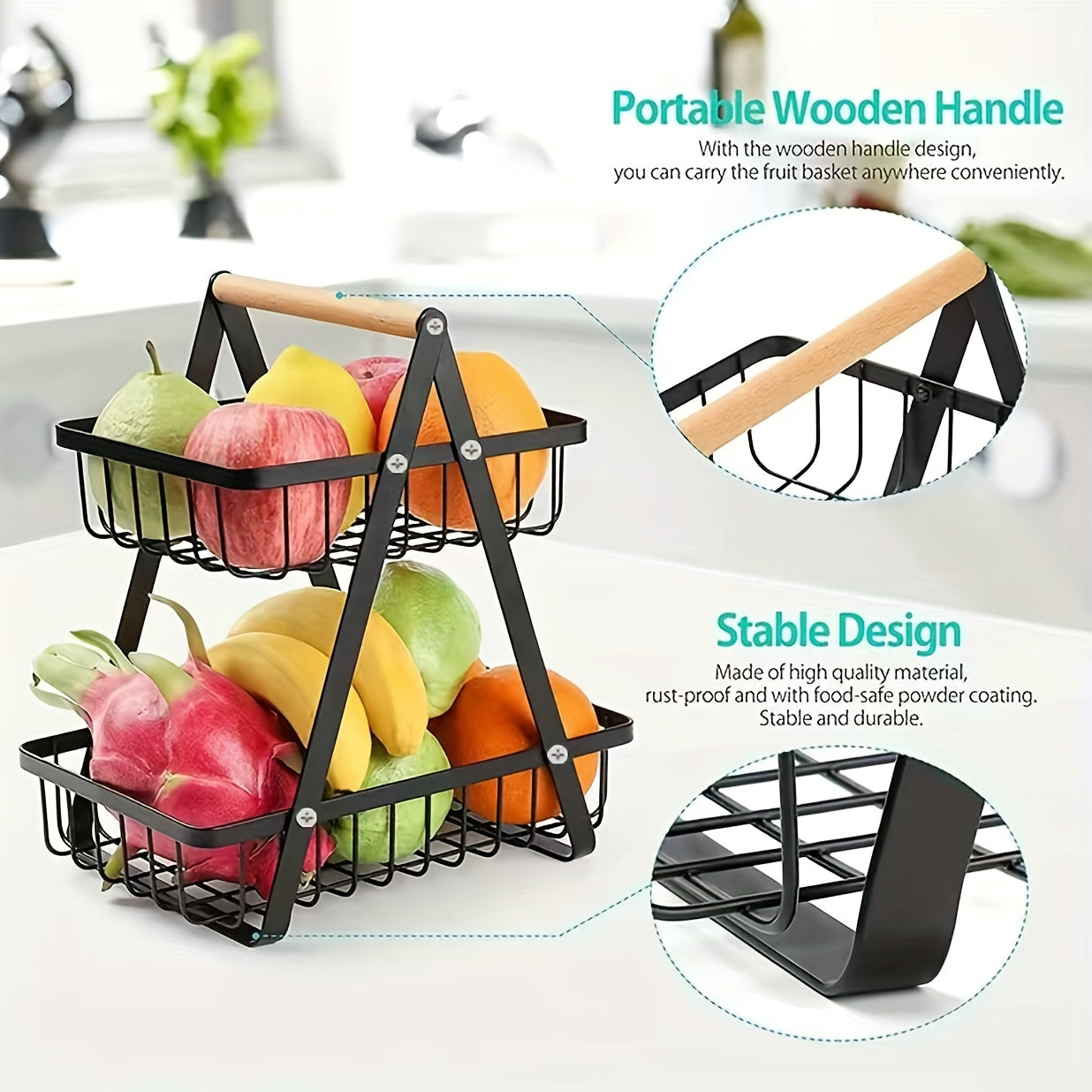 Fruit- en Groentemand - Harvest - Metalen Design - Houten Handvat