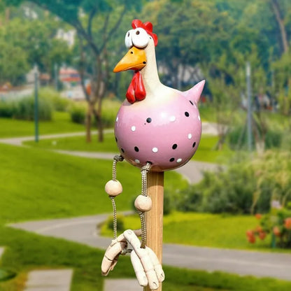Kippen Tuinbeeld - CluckDecor - Grappig Ontwerp - Houten Paal Decoratie