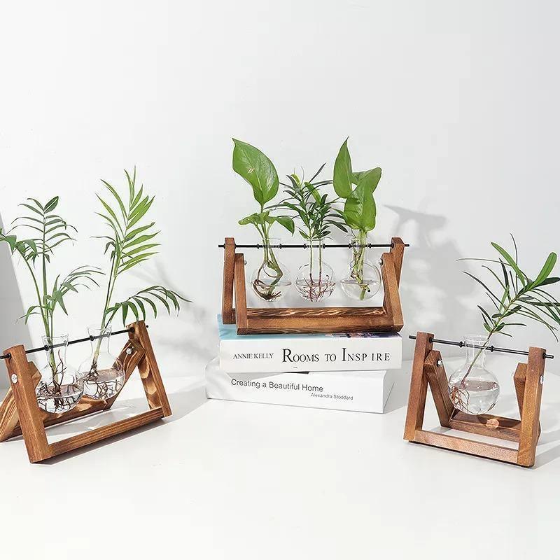 Propagatievaas - GlassNest - Houten Stand - Decoratieve Plantenhouder