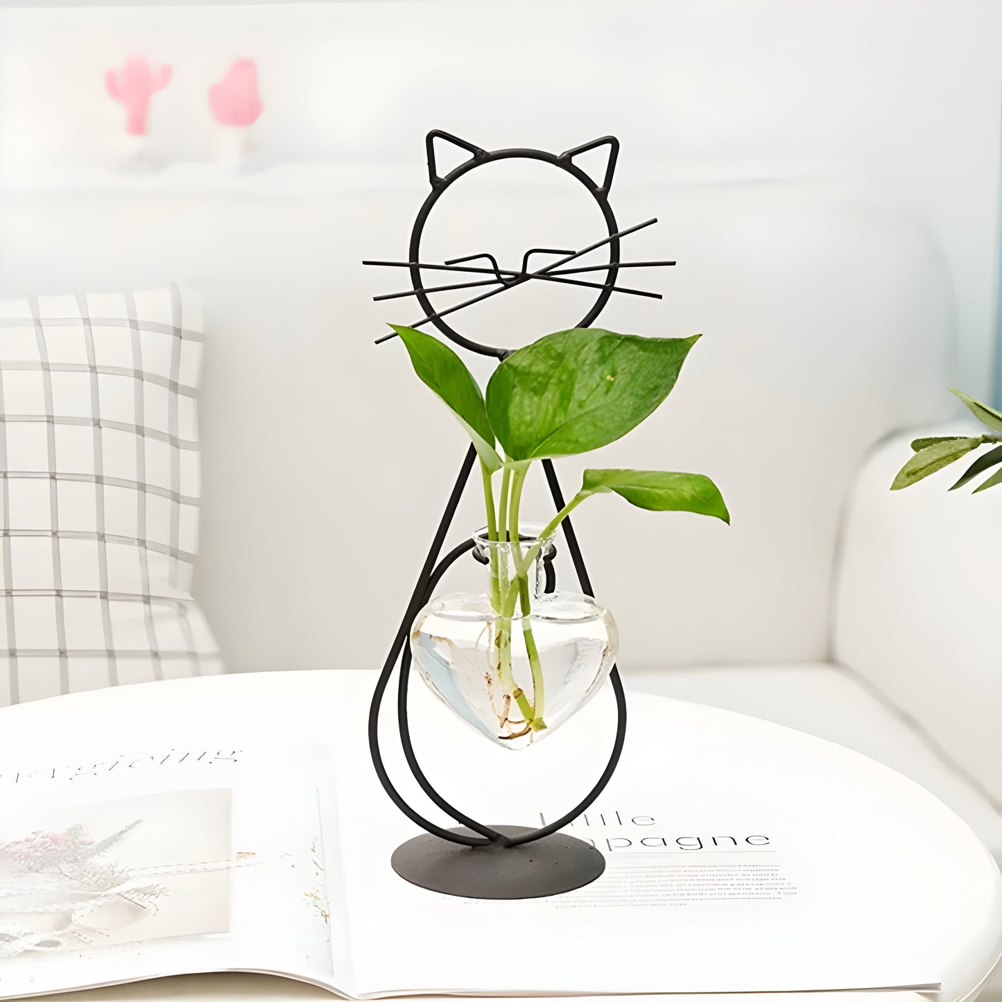 Hydrocultuur Vaasje - AquaPurr - Hartvormig Glas - Katvormige Houder