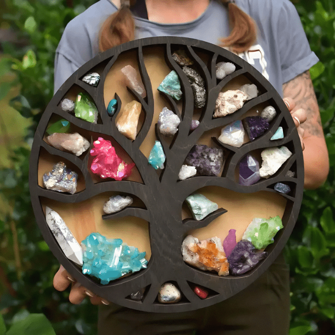 Kristallen Display - MysticGlow - Handgemaakt Design - Spirituele Decor