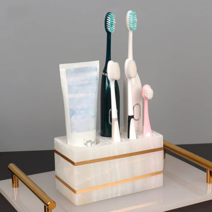 Badkameraccessoireset - MarbleLux - Natuurmarmer - Gouden Accenten