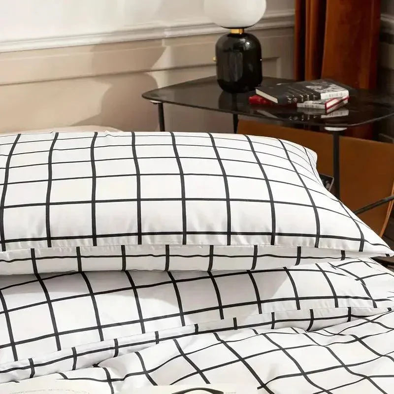 Dekbedovertrek Set - CozyNest - Ruitjespatroon - Ademend Comfort