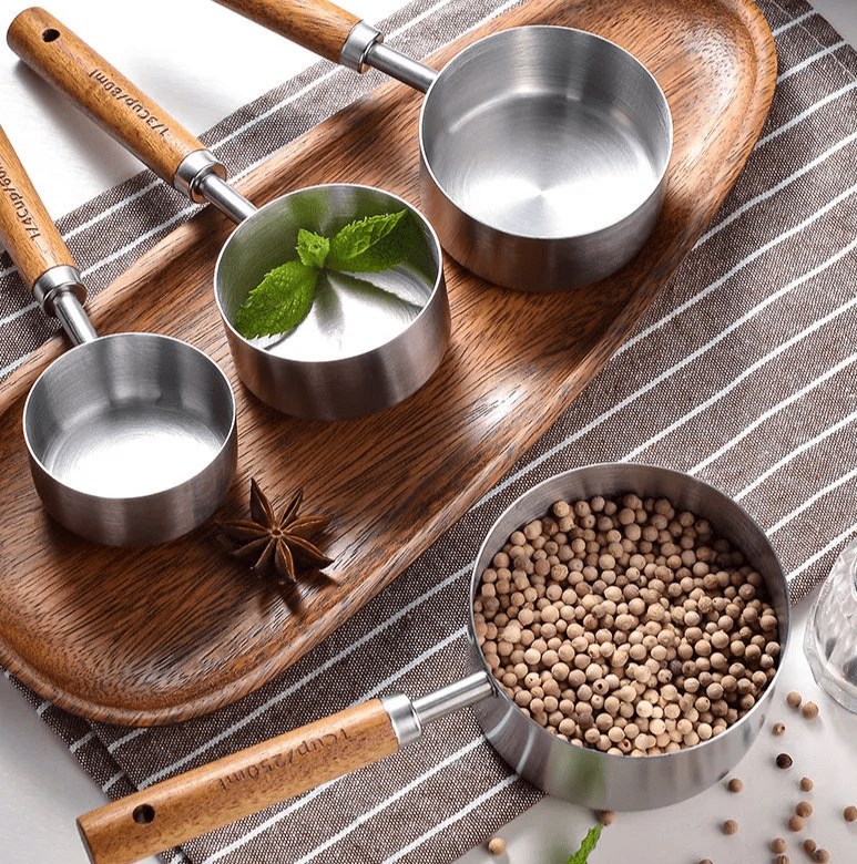 Maatbeker Set - WoodCraft - Walnoot Hout - 8 Delige Set